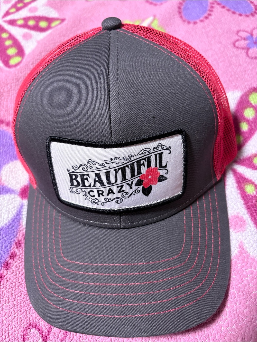 Luke Combs, Beautiful Crazy Women's Trucker Hat - Gray and Pink